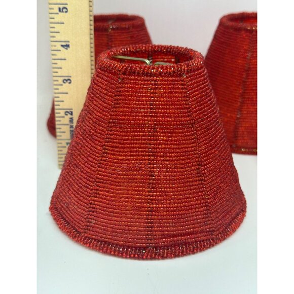 Vintage Lot of 4 Portfolio Red Glass Beaded Lamp Shades 5" Chandelier Mini - Picture 8 of 10